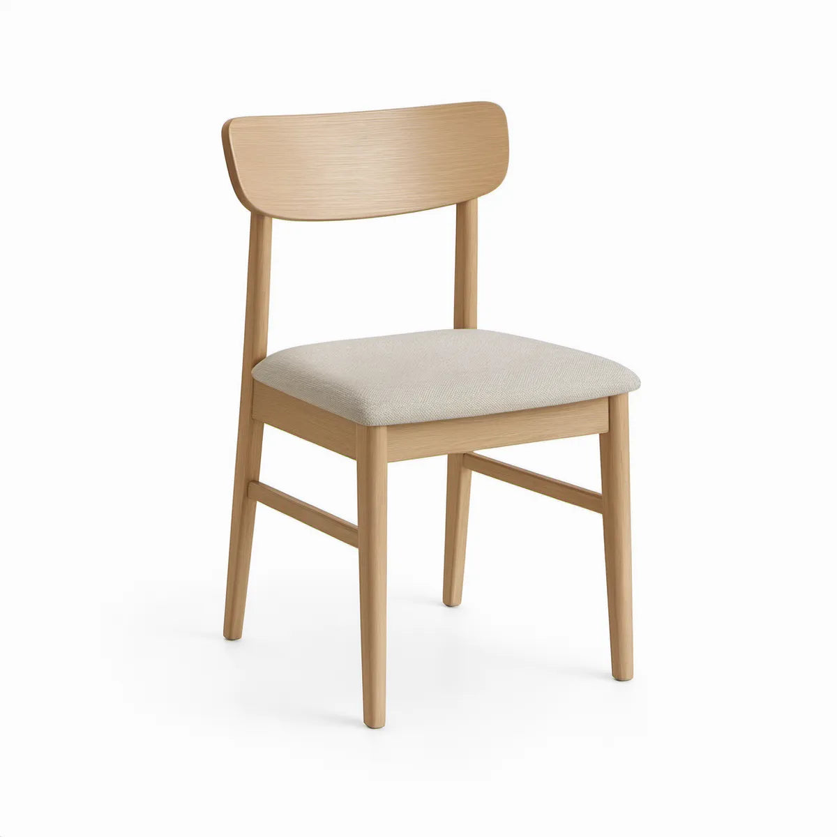 Upholstered Dining Chair, Natural Rubberwood Frame with Beige Polyester Padded Seat, 19.7 x 21.7 x 31.5 in