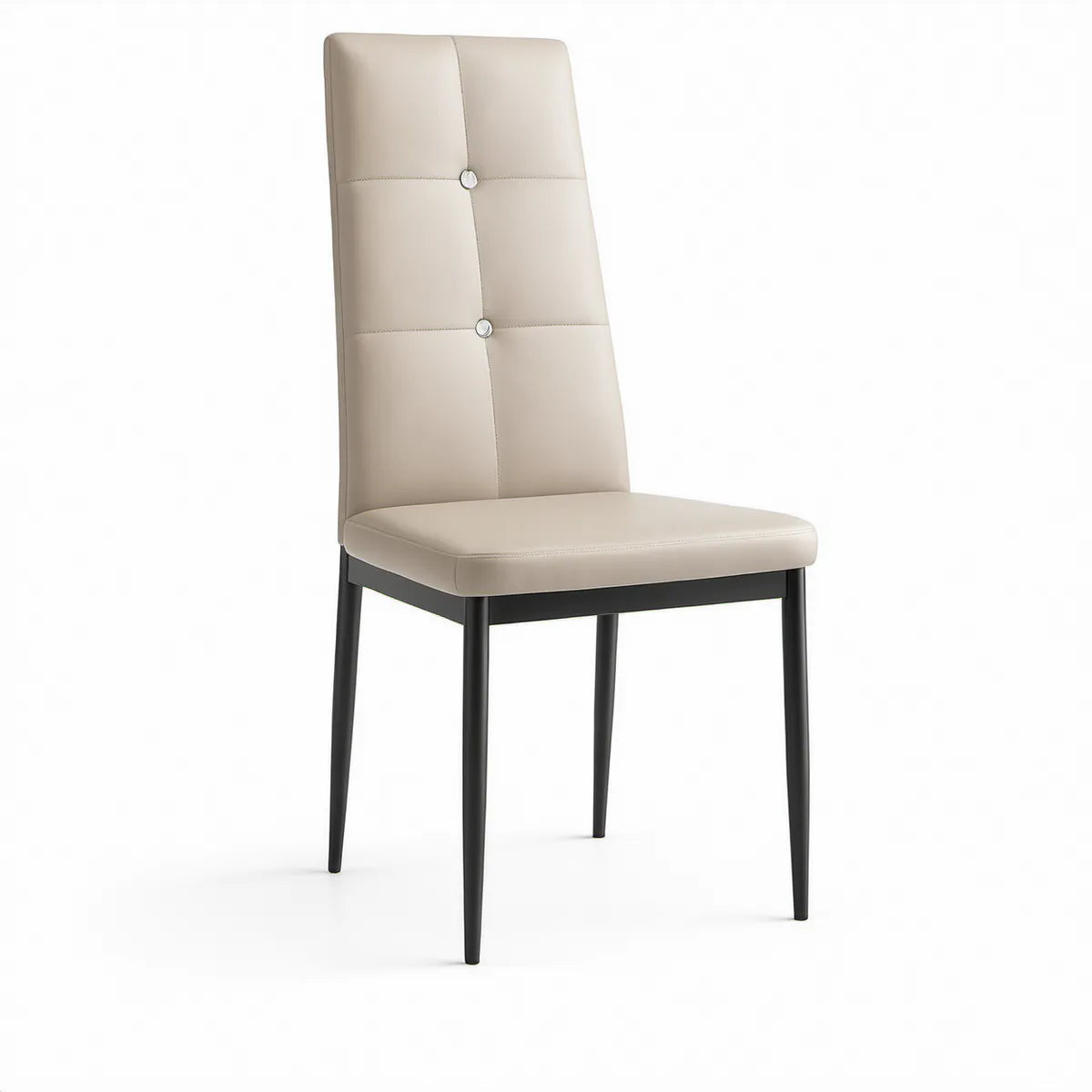 Beige PU Leather High-Back Dining Chair with Black Steel Legs, 45 x 56 x 101 cm