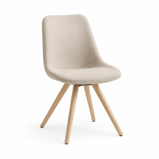 Beige Upholstered Dining Chair with Natural Light Brown Rubberwood Legs, 19.7 x 22.8 x 33.9 in