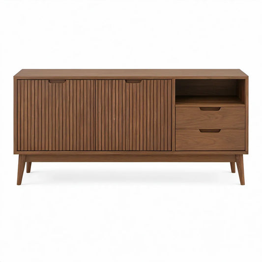 Mid-Century Modern Walnut Brown TV Stand, 63 x 16 x 30 in