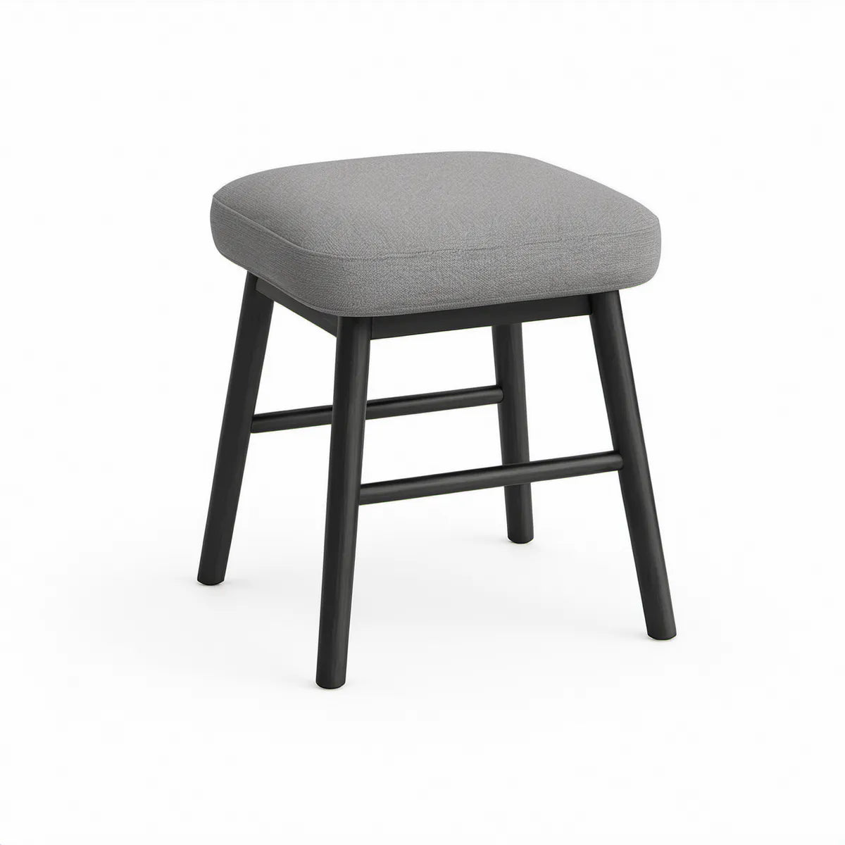 Upholstered Backless Dining Stool, Gray Polyester Seat, Black Rubberwood Frame, 18 x 14 x 18 in