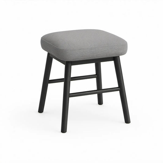 Upholstered Backless Dining Stool, Gray Polyester Seat, Black Rubberwood Frame, 18 x 14 x 18 in