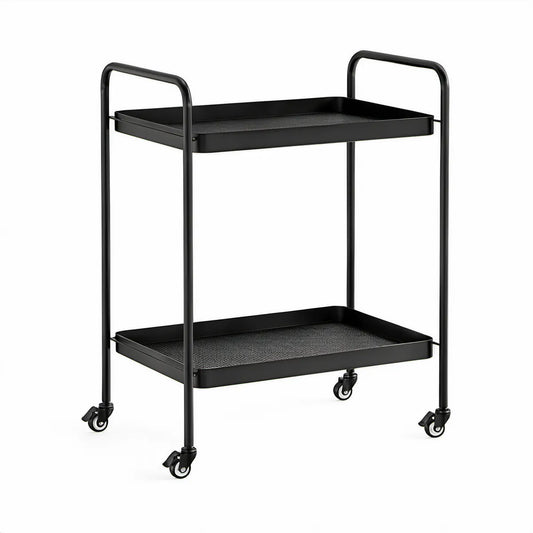 2-Tier Rolling Utility Cart, 33.5 x 18 x 34 in, Powder-Coated Steel, Black