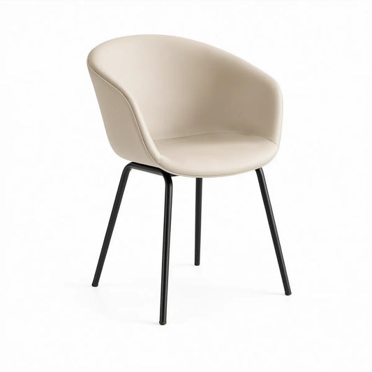 Cream PU Leather Armchair with Black Steel Legs, 23.6 x 22.4 x 31.5 in