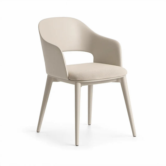 Beige Curved Dining Armchair with Upholstered Seat, 22 x 22 x 31.5 in