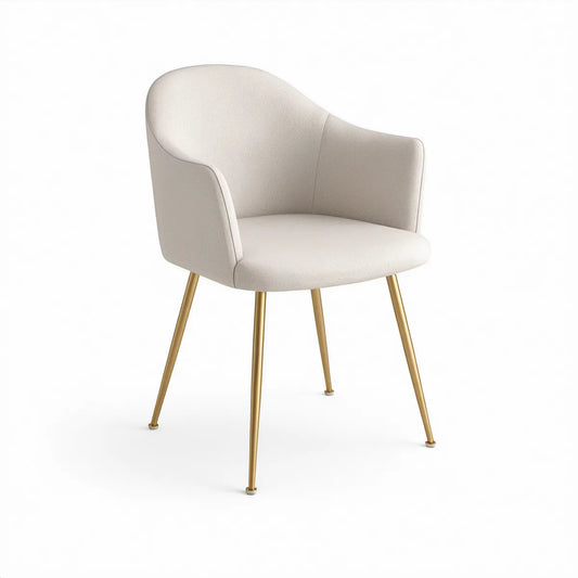 Upholstered Dining Armchair, 23.6 x 23.6 x 31.5 in, Cream Polyester, Gold Steel Legs